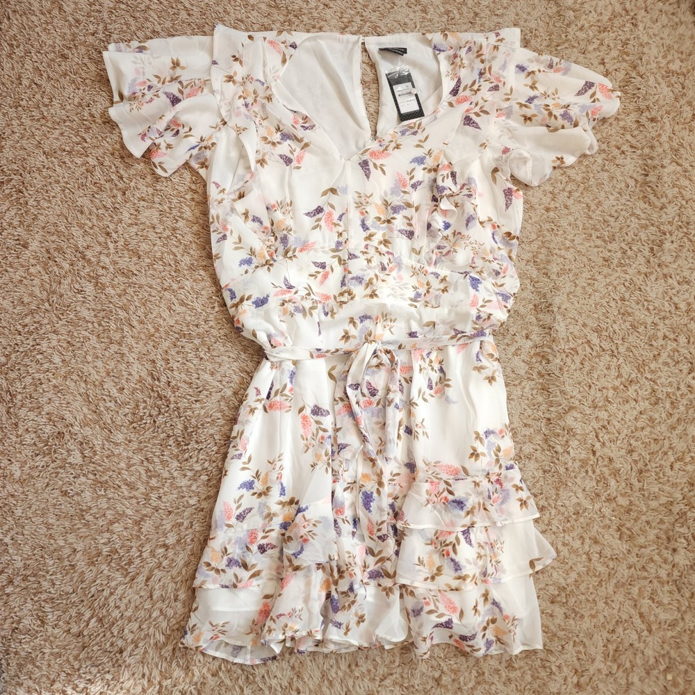 City Chic Abigail Dress Women XL 22 Ivory Gentle Bud Floral Ruffle Flutter